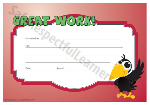 Classroom Awards, Printables, Safe Respectful Learners